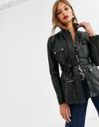 Lab Leather Belted Longline Jacket-black