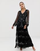 Starry Eyed Long Sleeve Maxi Dress With Embellished Detail - Black
