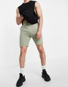 Asos Design Slim Jersey Shorts In Green Rib - Part Of A Set