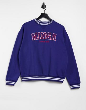 Minga London Oversized Sweatshirt With Contrast Edges And Embroidered Logo-blues