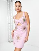 Starry Eyed Premium Embellished Cut Out Waist Mini Dress In Pink