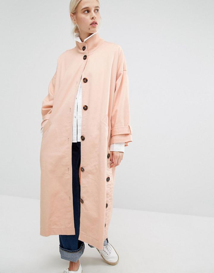 Monki Button Funnel Neck Coat - Pink