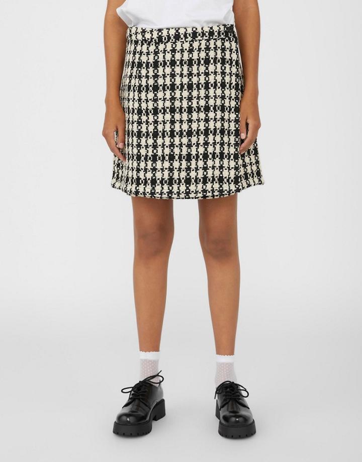 Object Boucle Mini Skirt In Black And Cream Check - Part Of A Set-white