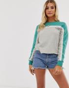 Abercrombie & Fitch Cropped Color Block Sweatshirt With Raw Hem-gray