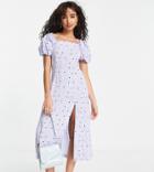 Miss Selfridge Petite Puff Sleeve Midi Dress In Floral Heart Print-multi