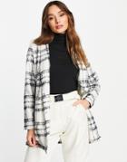 Vero Moda Brushed Straight Coat In White With Black Check