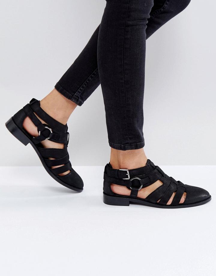 Asos Mumbai Leather Flat Shoes - Black
