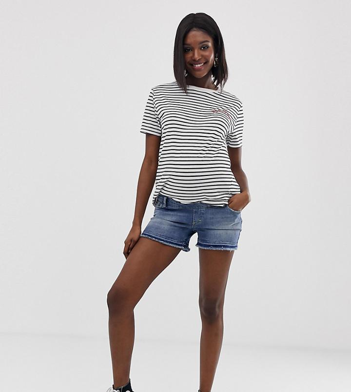 Gebe Maternity Denim Short With Let Down Hem Detail - Blue