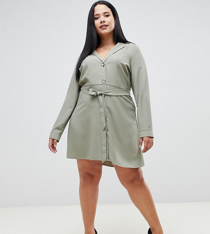 Asos Design Curve Mini Shirt Dress With Buttons-green