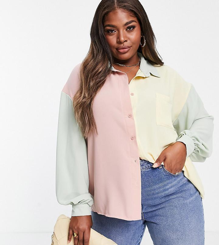 In The Style Plus X Billie Faiers Contrast Oversized Shirt In Pastel Multi