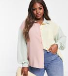 In The Style Plus X Billie Faiers Contrast Oversized Shirt In Pastel Multi