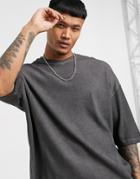 Asos Design Coordinating Oversized T-shirt In Waffle With Gray Oil Wash-grey