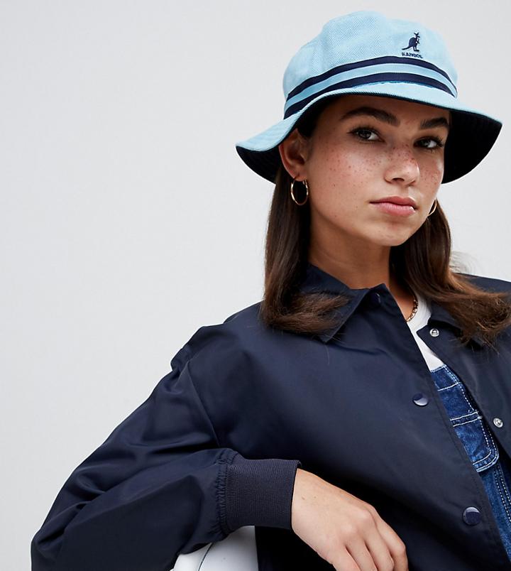 Kangol Striped Bucket Hat In Baby Blue - Blue
