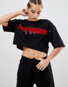 Ivy Park Sheer Flocked Crop Logo Tee In Black - Black