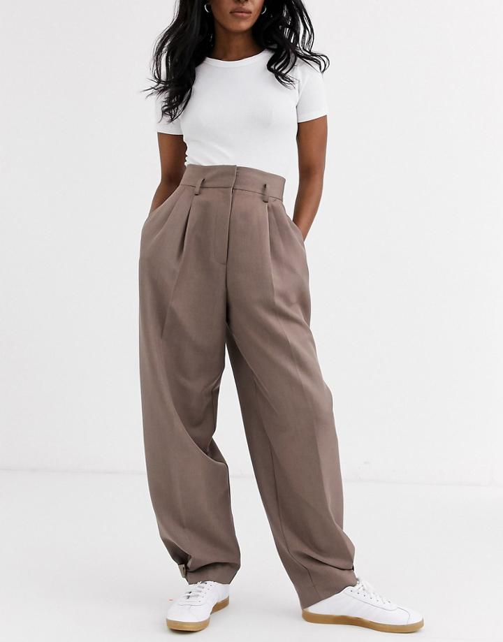 Asos Design Cuffed Wide Leg Pants In Brown