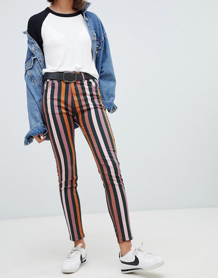 Pull & Bear Striped Skinny Jean - Pink