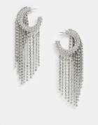 Asos Design Crystal Drenched Hoop Earrings In Silver Tone