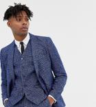 Heart & Dagger Skinny Fit Suit Jacket In Blue Dogstooth - Blue