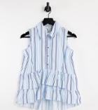 River Island Petite Frill Hem Striped Sleeveless Shirt In Blue-blues