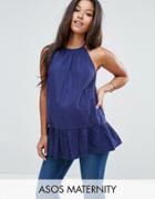 Asos Maternity Trapeeze Sun Top In Cotton - Navy