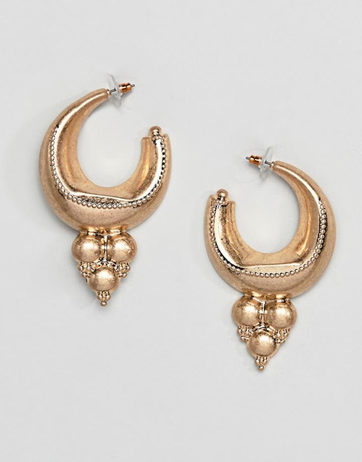 Asos Design Hoop Earrings In Adorned Design In Gold - Gold