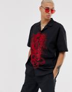Jaded London Two-piece Revere Collar Shirt With Dragon Print In Black