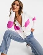 Unique21 V Neck Cardigan In White & Pink
