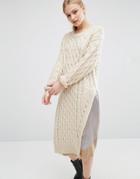 J.o.a Assymetric Cable Knit Sweater - Cream