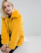 Monki Faux Fur Oversized Jacket - Yellow