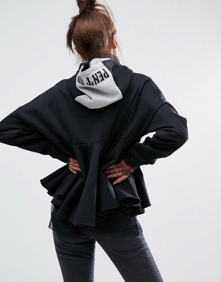 The Ragged Priest Hoodie With Peplum And Slogan Hood - Black