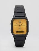 Casio Gold Face Black Resin Strap Watch Aw48he-9a - Black