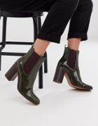 Asos Design River Heeled Chelsea Boots In Green Patent - Green