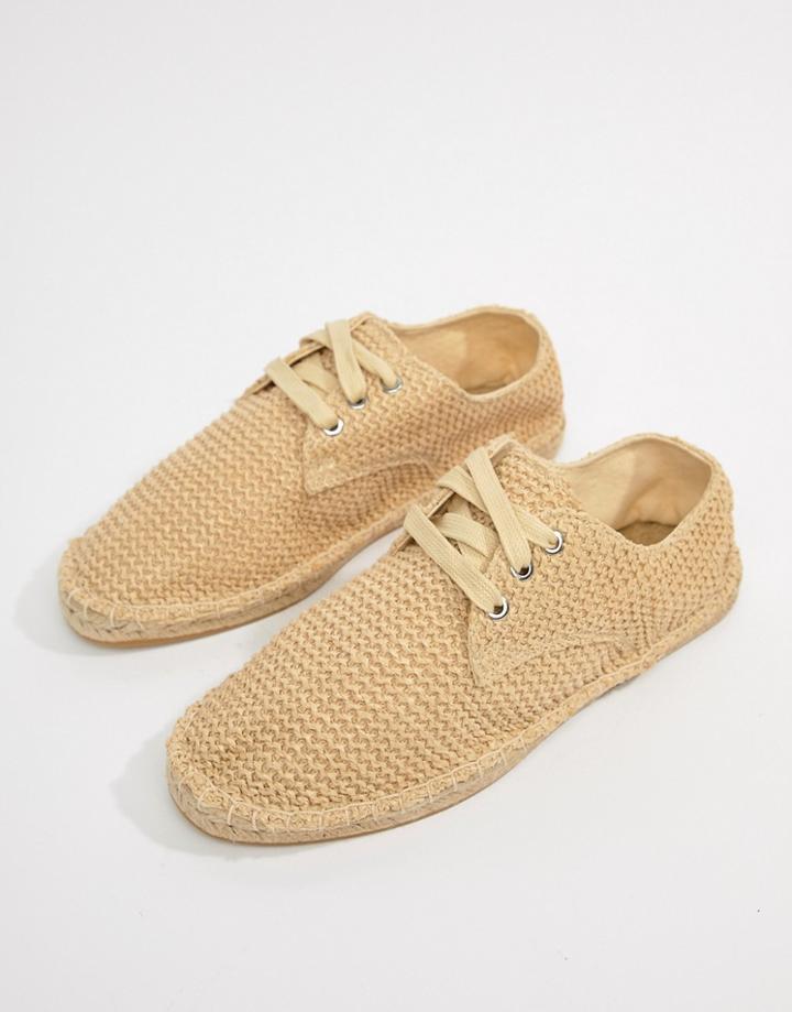 Asos Design Lace Up Espadrilles In Stone Weave - Stone
