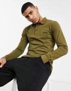 Boss Passerflash Long Sleeve Polo In Khaki-green
