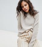Asos Design Tall Fluffy Sweater In Rib - Beige
