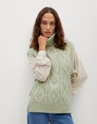 Mango Roll Neck Knitted Tank Top In Sage-green