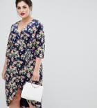 Lovedrobe Wrap Front Burnout Velvet Pencil Dress In Navy - Red