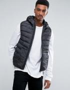 Brave Soul Hooded Padded Camo Vest Jacket - Black