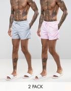 Asos Swim Shorts 2 Pack In Acid Wash Gray And Pink In Short Length Save - Multi