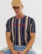 Asos Design Relaxed T-shirt In Vertical Stripe With Aesthetic Embroidery-multi