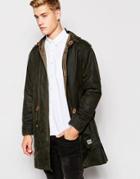 Brixtol Waxed Parka With Hood In Longline - Olive