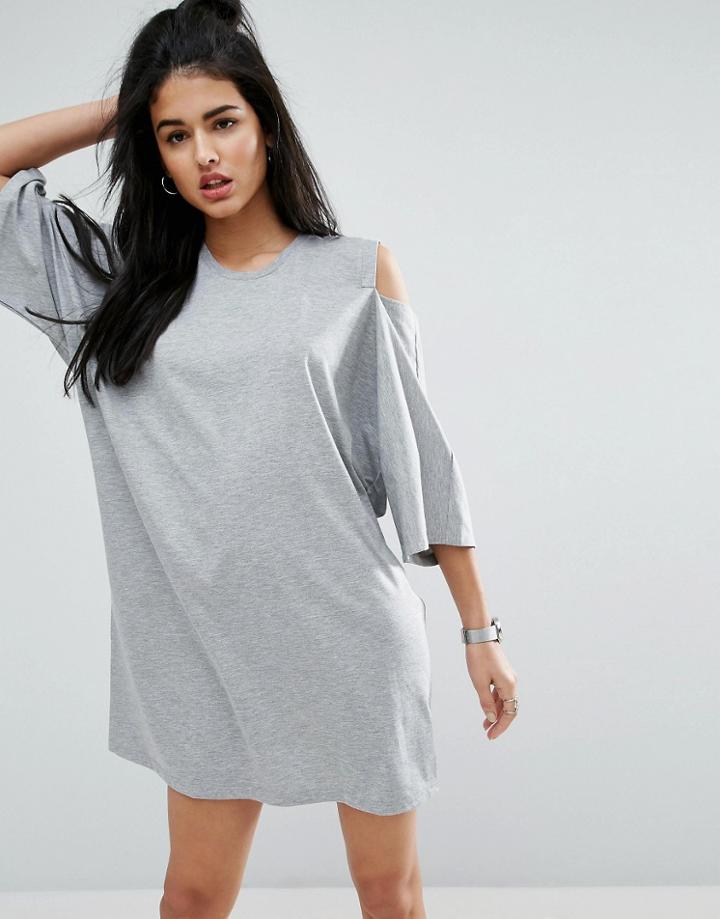 Asos Kimono Sleeve Cold Shoulder Dress - Gray