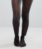 Asos High Metallic Sheer Tights In Silver - Black