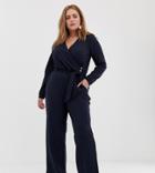 Vero Moda Curve Wrap Button Detail Jumpsuit - Navy