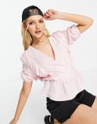 New Look Ruffle Wrap Blouse In Pink Gingham