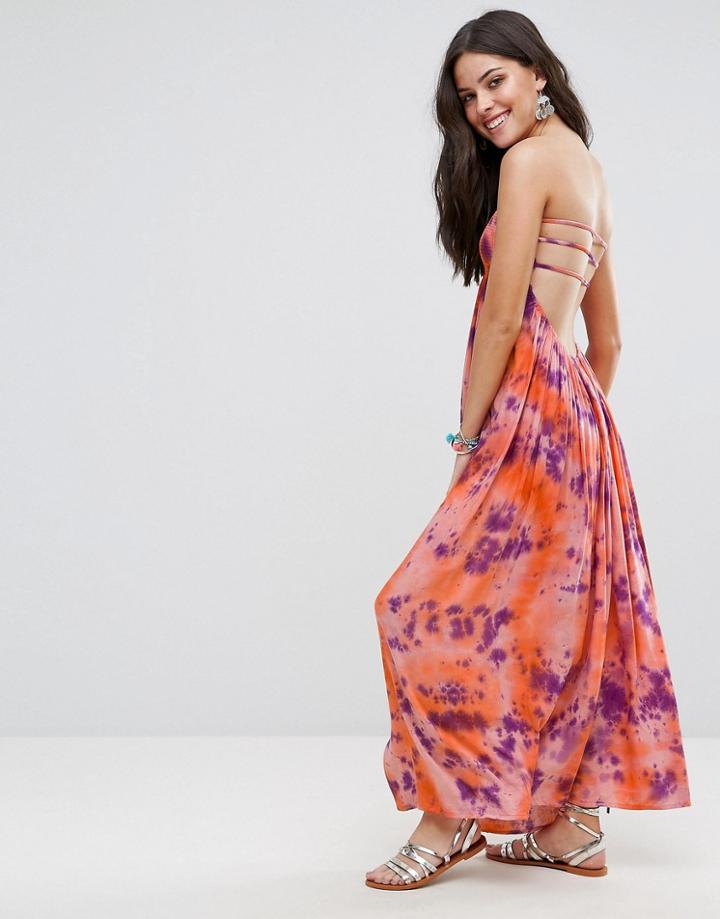 Anmol Tie Dye Maxi Beach Dress With Crochet Top - Purple