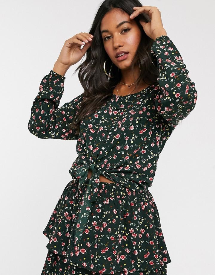 Vila Floral Tie Front Top-multi