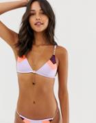 River Island Triangle Bikini Top With Chain Detail In Lilac-purple