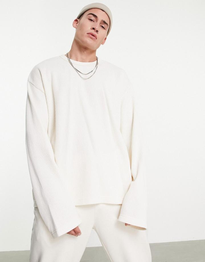 Reebok Natural Dye Waffle Long Sleeve Top In Off White