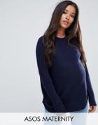 Asos Maternity Sweater In Fluffy Yarn With Crew Neck - Navy